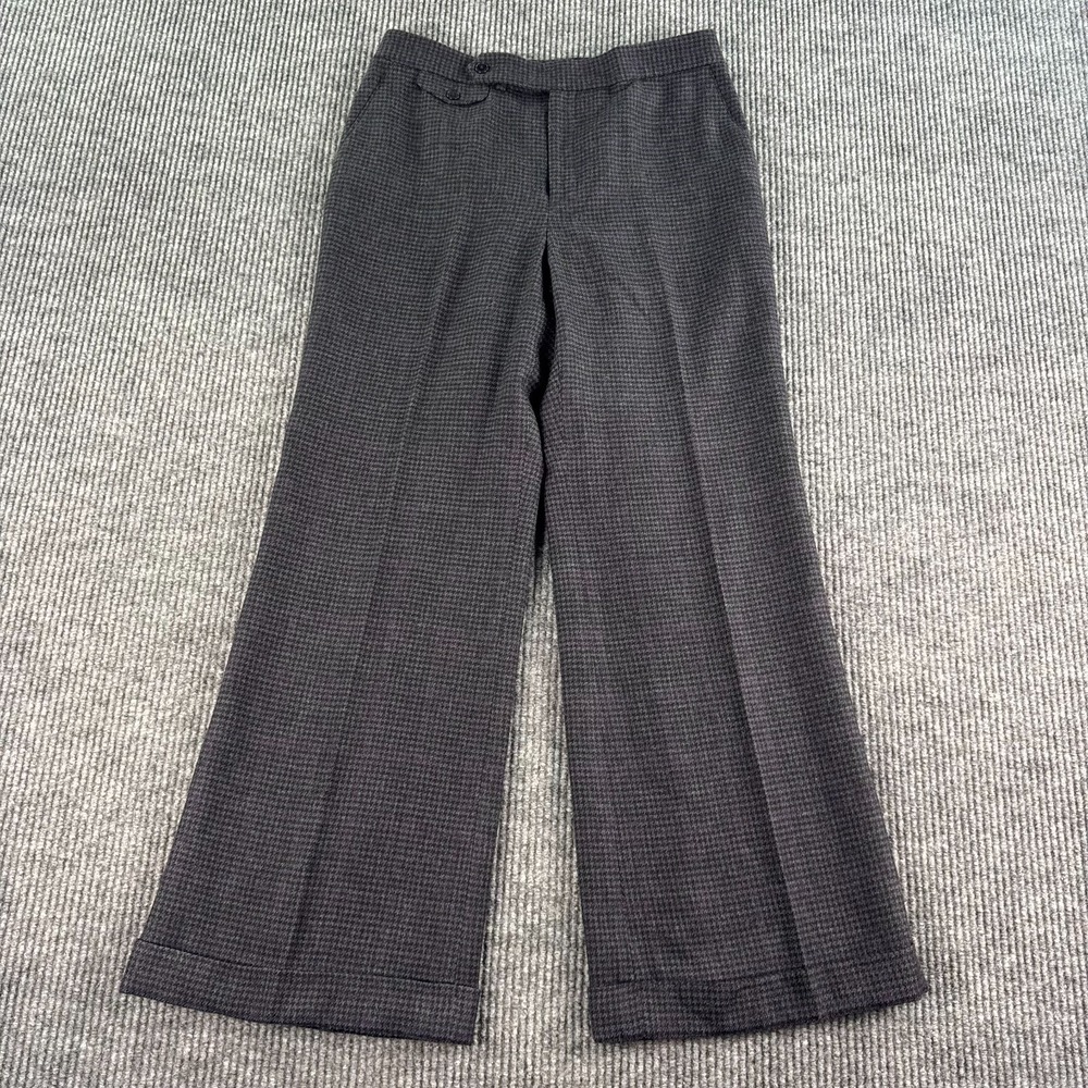 Ralph Lauren Wide Leg Wool Pants Women 32x31 Gray Purple Houndstooth Lined